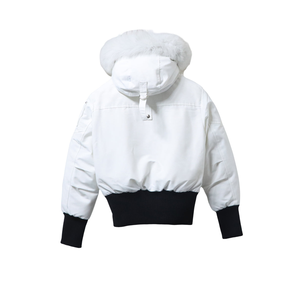 Moose Knuckles White Fur Hood Down Bomber Jacket