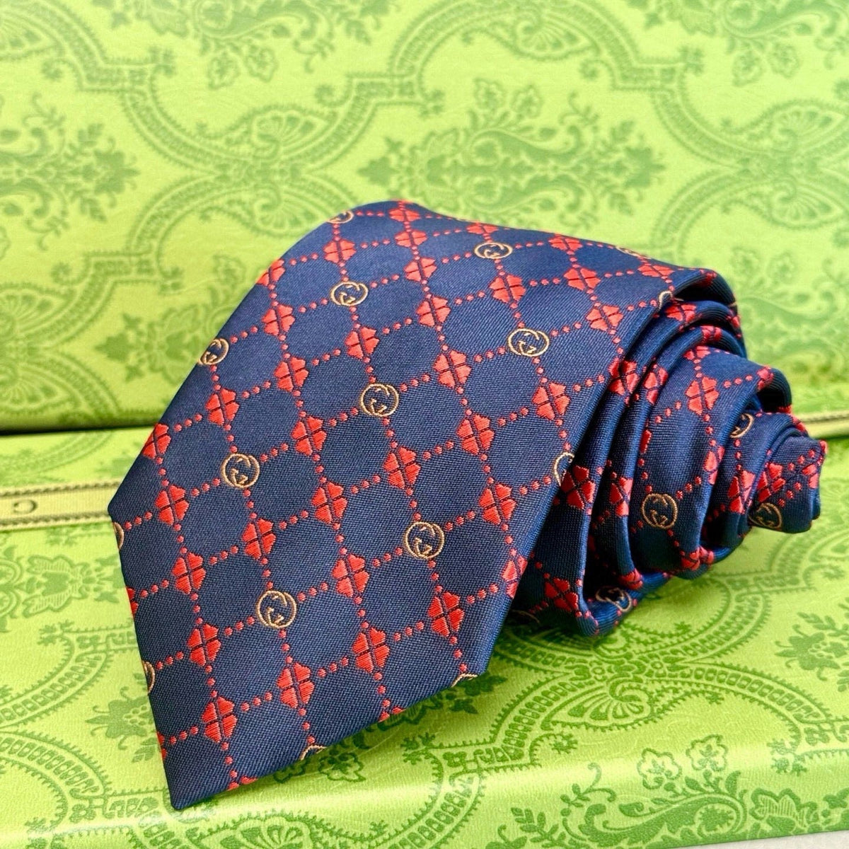 Gucci Style Men's Interlocking G Stripe Silk Tie
