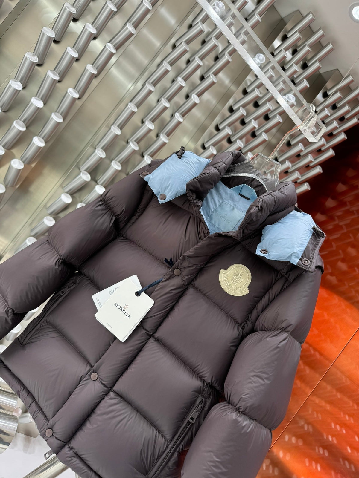 Moncler Hooded Long Down Jacket Dark Taupe