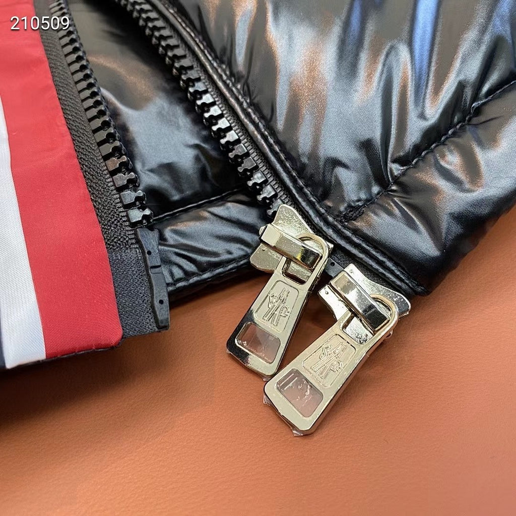 Moncler Maya Down Jacket Black Tricolour Stripe