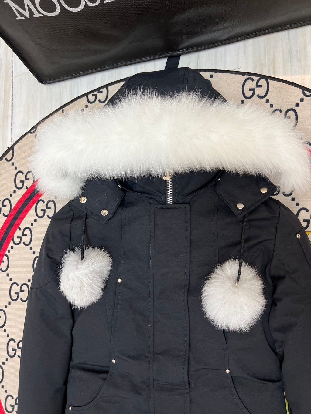 Moose Knuckles Stirling Parka Black White Fur Trim