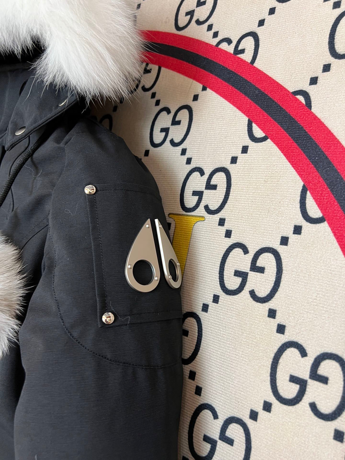 Moose Knuckles Stirling Parka Black White Fur Trim