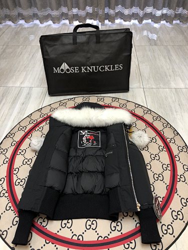 Moose Knuckles Stirling Parka Black White Fur Pom-Pom