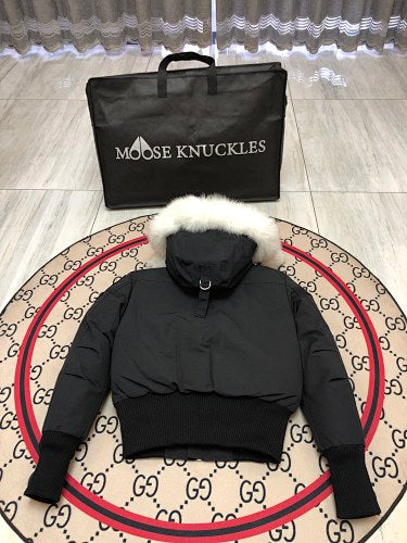 Moose Knuckles Stirling Parka Black White Fur Pom-Pom