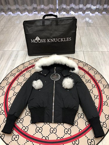 Moose Knuckles Stirling Parka Black White Fur Pom-Pom