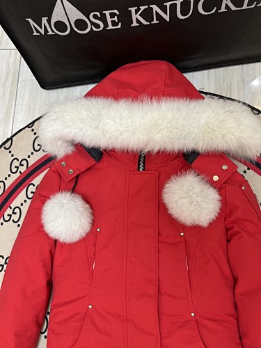 Moose Knuckles Stirling Parka Red White Fur Trim