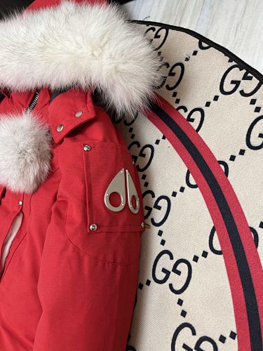 Moose Knuckles Stirling Parka Red White Fur Trim