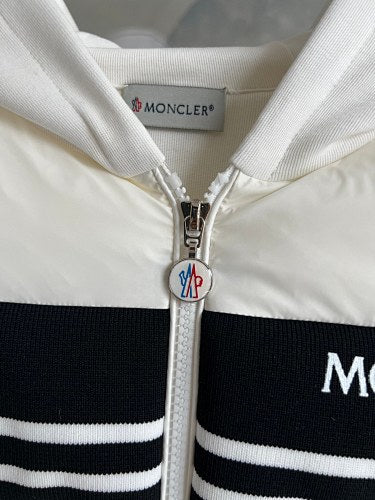 Moncler White Down Hybrid Knit Zip Jacket