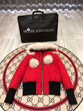 Moose Knuckles Stirling Parka Red White Fur Pom-Pom
