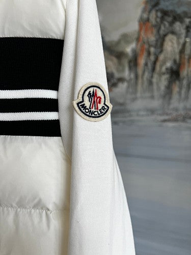 Moncler White Down Hybrid Knit Zip Jacket