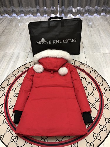 Moose Knuckles Stirling Parka Red White Fur Trim