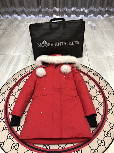 Moose Knuckles Stirling Parka Red White Fur Trim