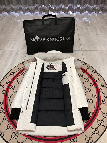Moose Knuckles Stirling Parka White Black Ribbed Cuff