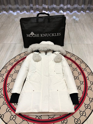 Moose Knuckles Stirling Parka White Black Ribbed Cuff