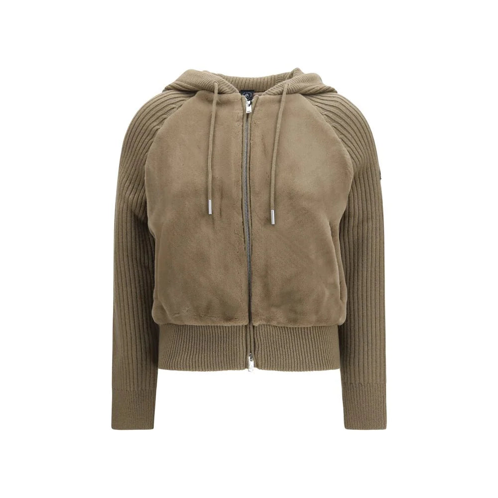 Moose Knuckles Khaki Hybrid Fleece-Knit Zip Hoodie