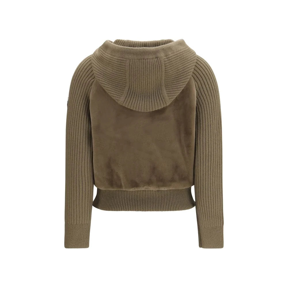 Moose Knuckles Khaki Hybrid Fleece-Knit Zip Hoodie