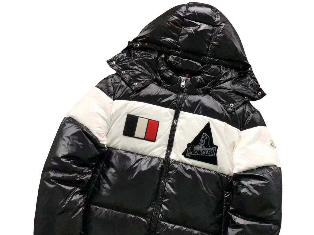 Moncler Black & White Colorblock Hooded Puffer Jacket