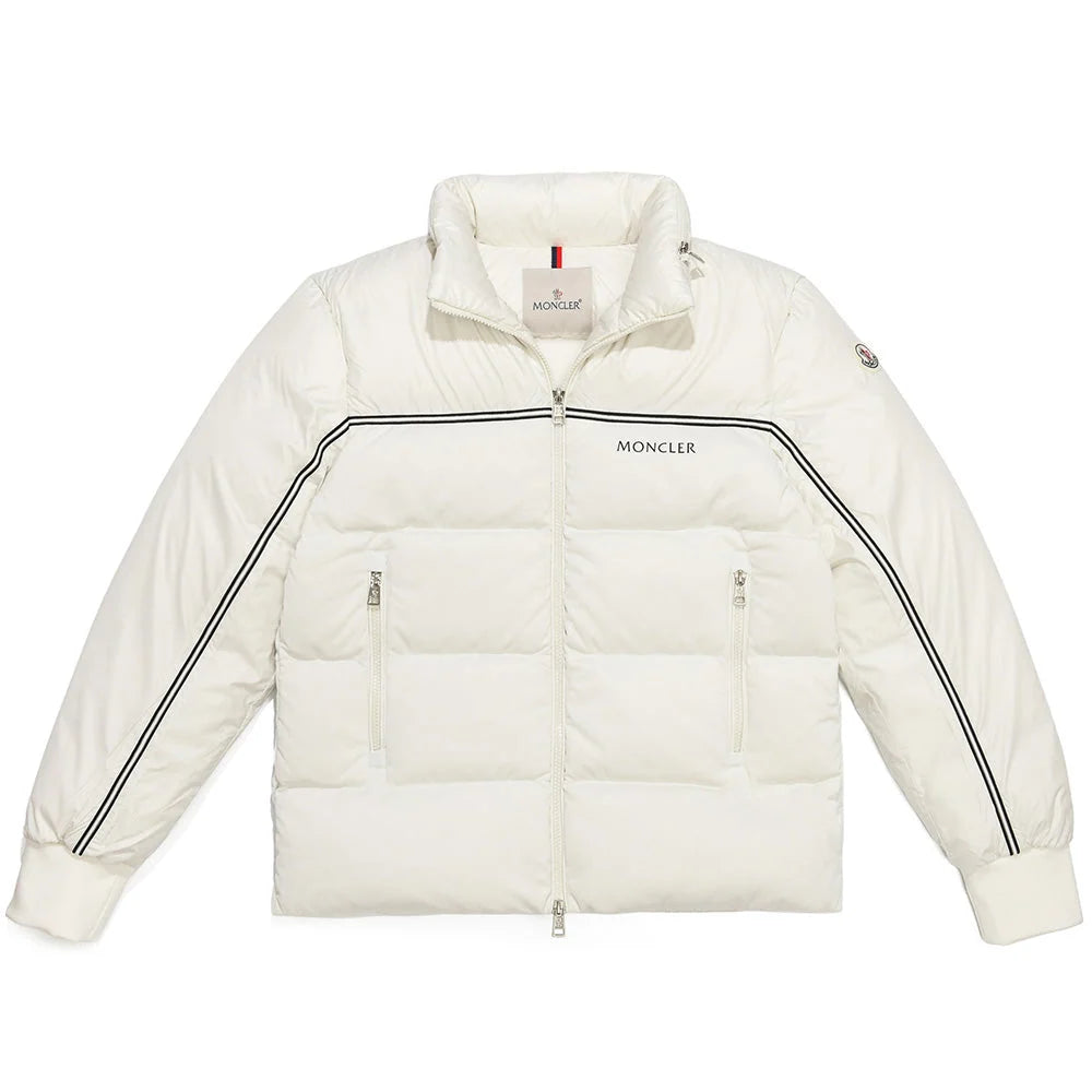 Moncler White Contrast Stripe Down Puffer Jacket