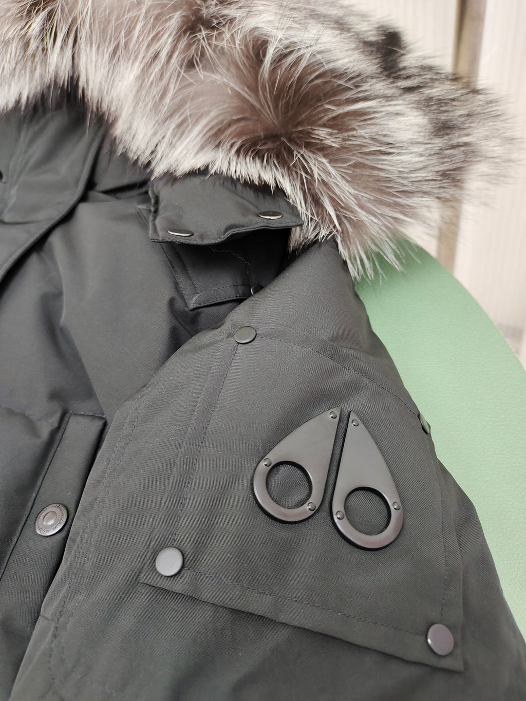Moose Knuckles Black Long Parka with Fur Hood