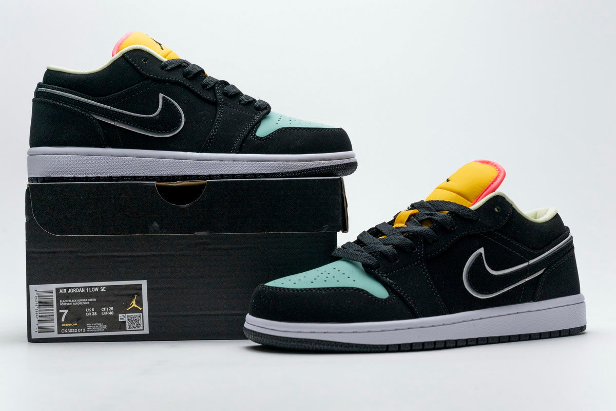 Air Jordan 1 Low Black Aurora Green Laser Orange Reps Sneaker CK3022-013