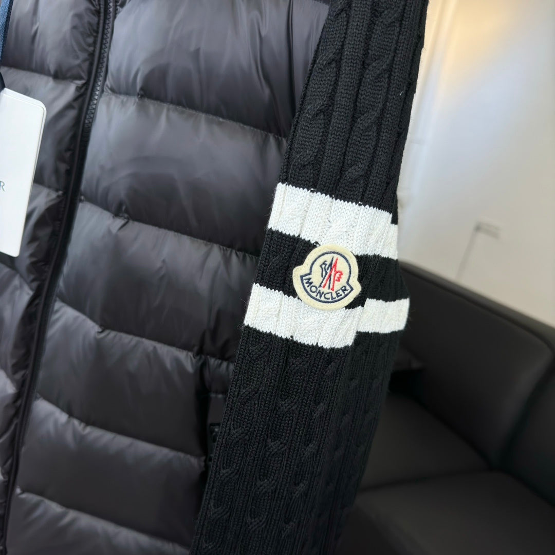 Moncler Tricot Knit Sleeve Down Jacket Black