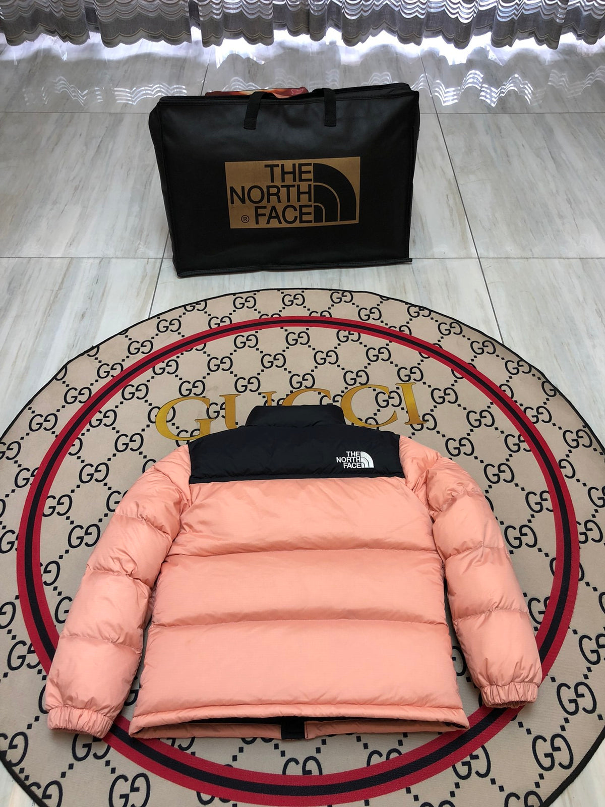 The North Face Nuptse 700 Down Jacket Peach Pink Black