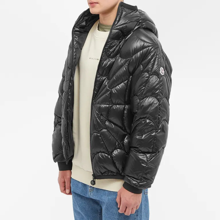 Moncler Black Geometric Quilted Hooded Down Jacket