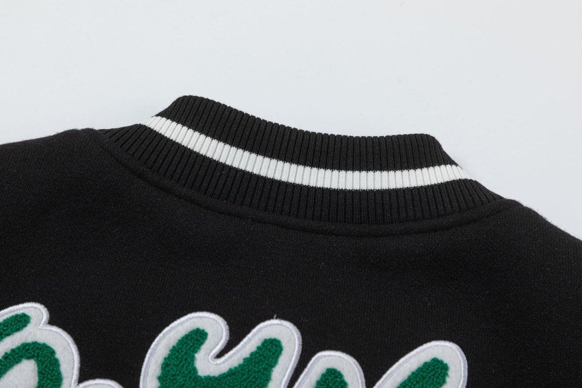 OFF WHITE Embroidered Patches Varsity Jacket – Black