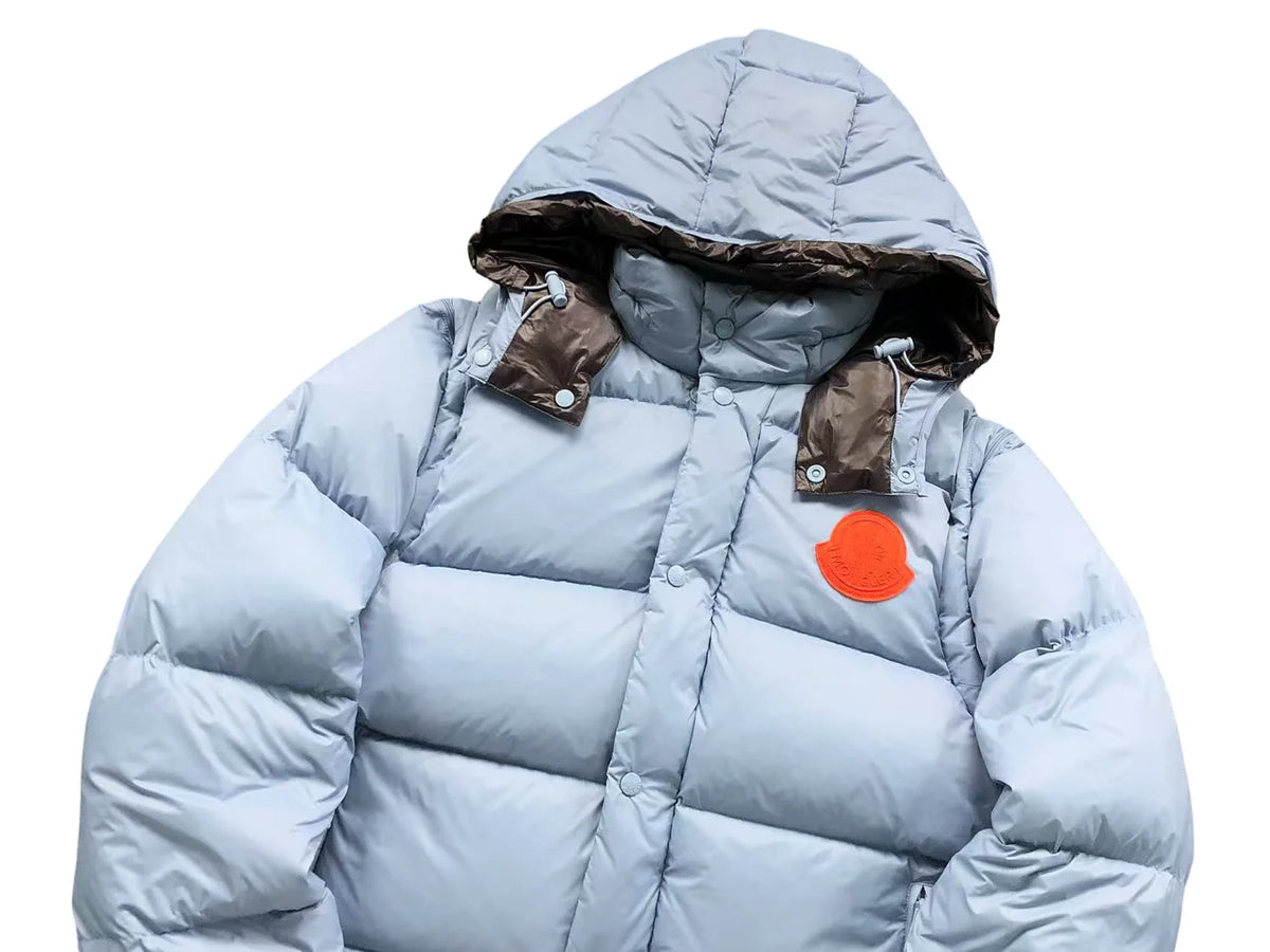 Moncler Ice Blue Contrast-Logo Hooded Puffer Jacket