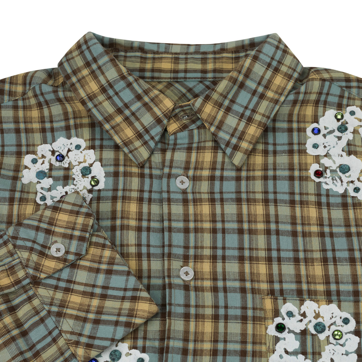 Tan Cotton Wreath Western Button Up