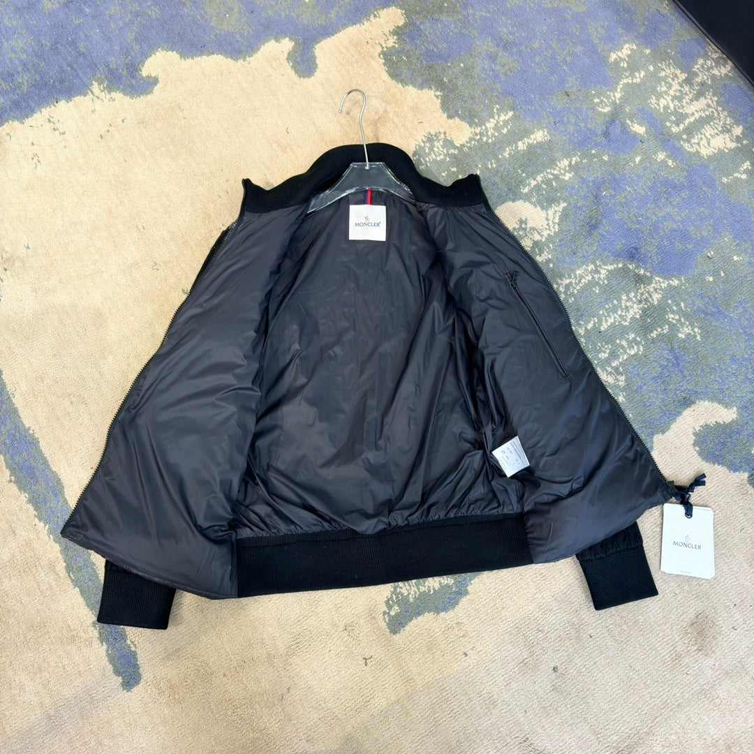 Moncler Tricot Knit Sleeve Down Jacket Black