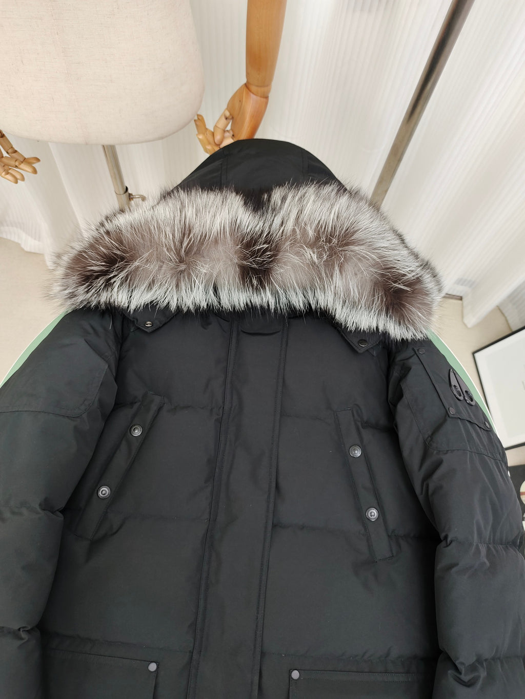 Moose Knuckles Black Long Parka with Fur Hood