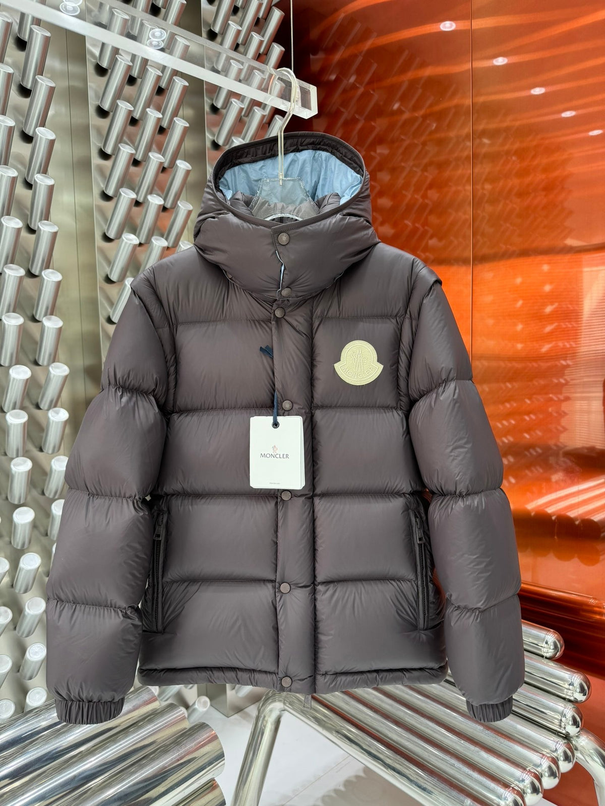 Moncler Hooded Long Down Jacket Dark Taupe