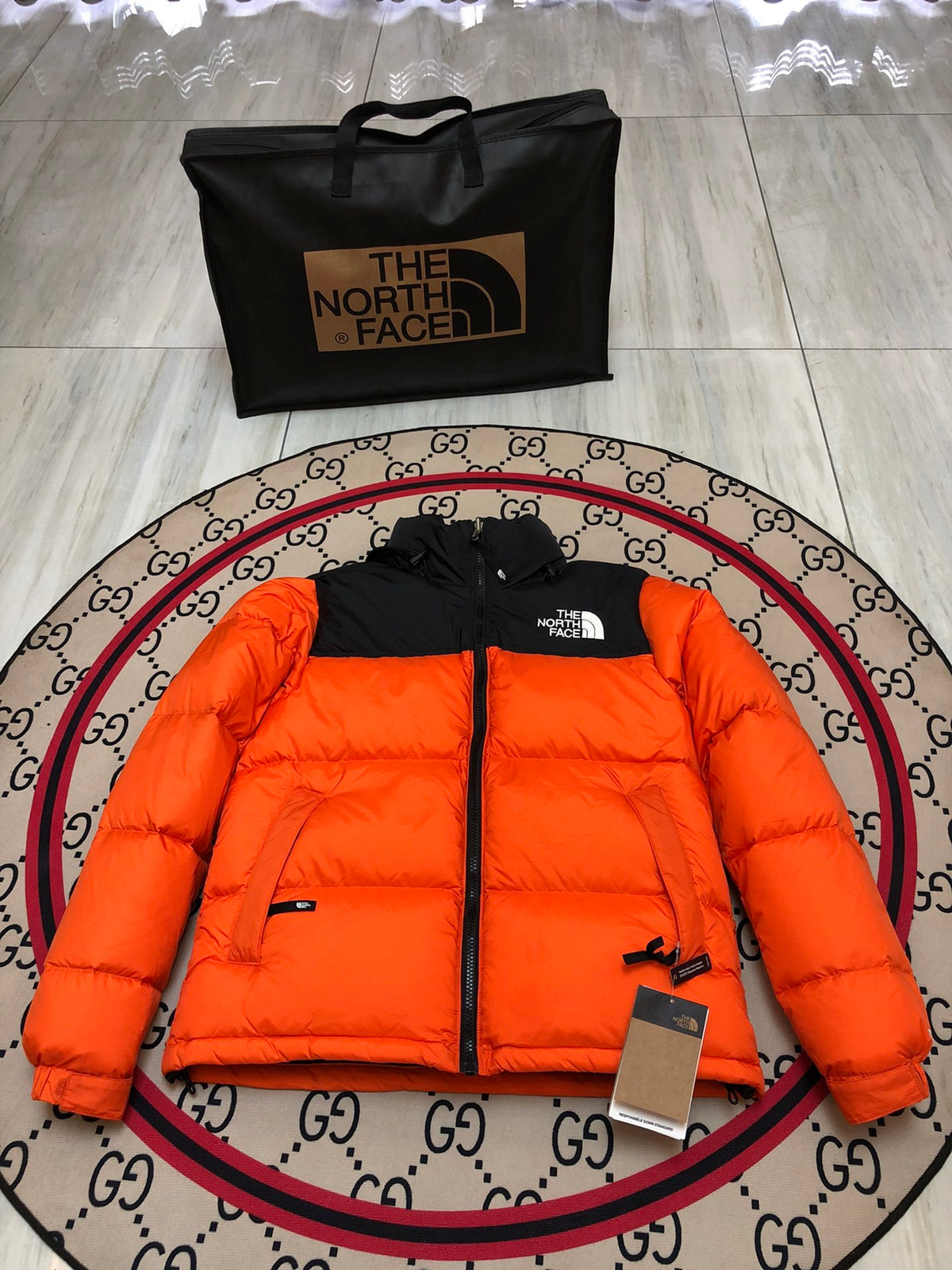The North Face Nuptse 700 Down Jacket Flame Orange Black