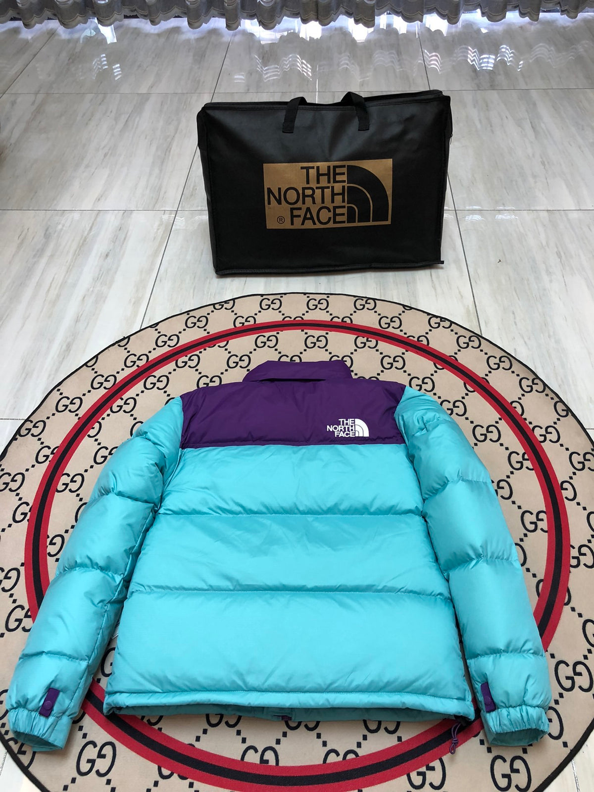 The North Face Nuptse 700 Down Jacket Teal Blue Purple Lining