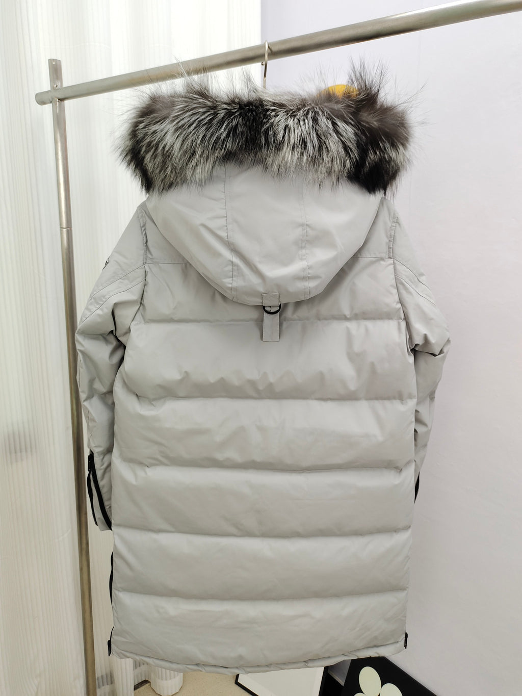 Moose Knuckles White Long Parka with Fur Hood