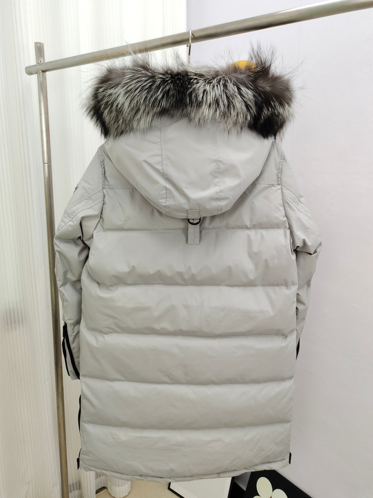 Moose Knuckles White Long Parka with Fur Hood