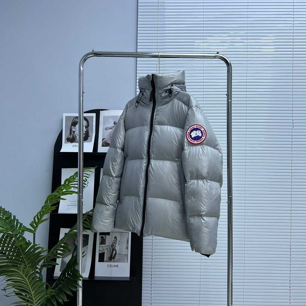 Canada Goose Silver Grey High-Gloss Hooded Down Jacket