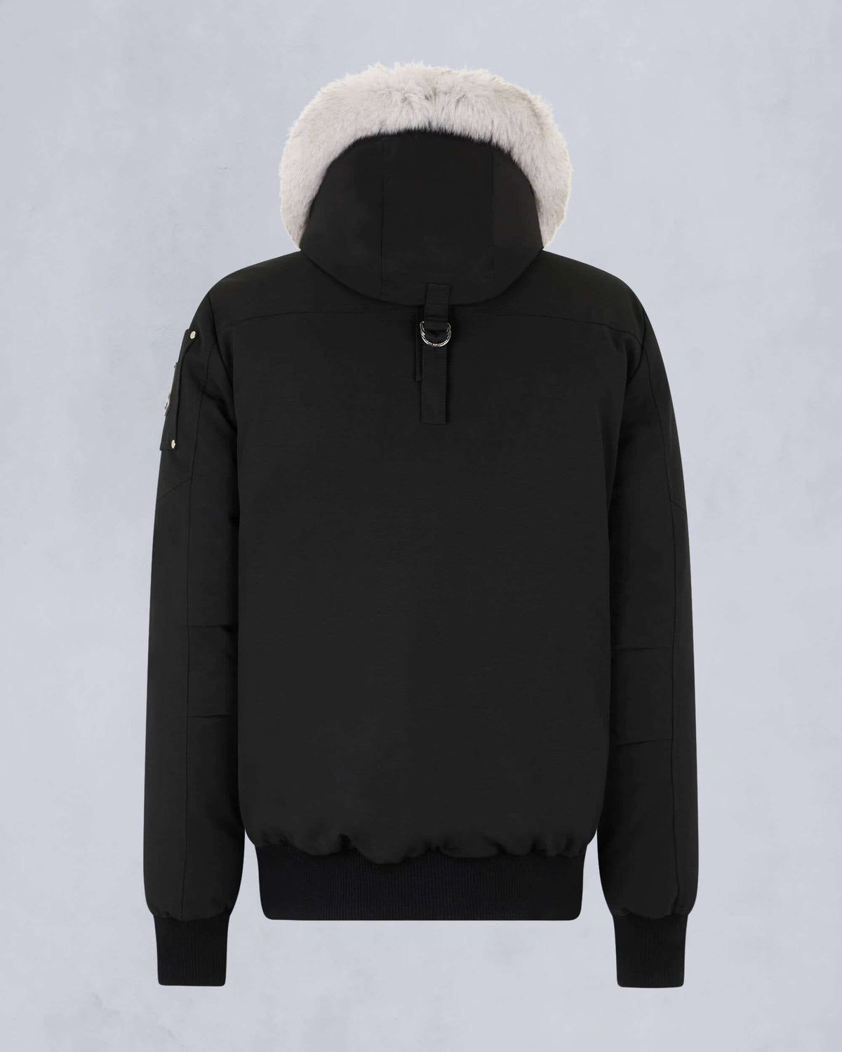 Moose Knuckles Black White Fur Hood Down Bomber Jacket