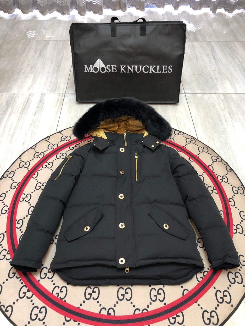 Moose Knuckles Ballistic 3Q Jacket Black Black Fur Gold Hardware