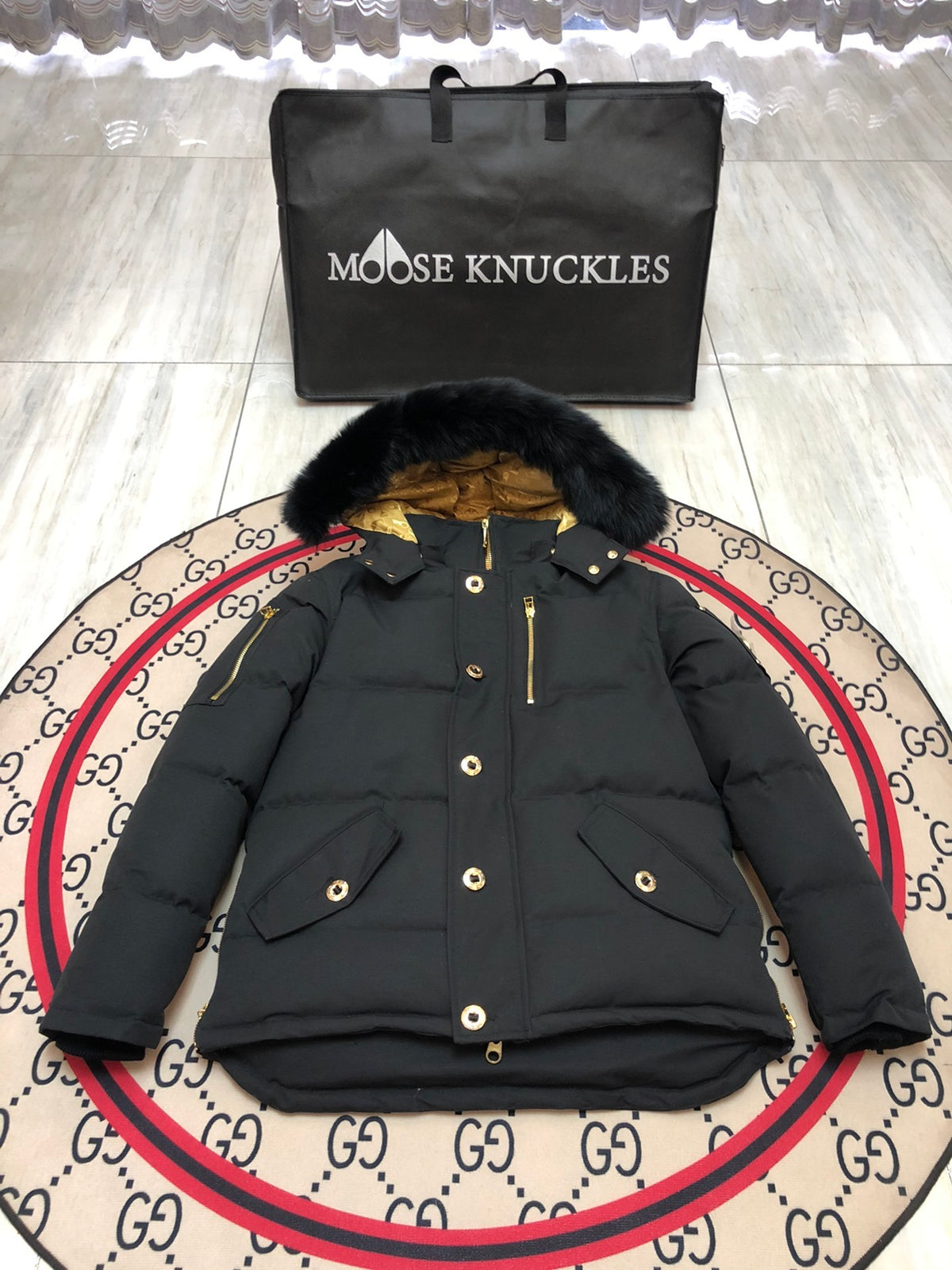 Moose Knuckles Ballistic 3Q Jacket Black Black Fur Gold Hardware