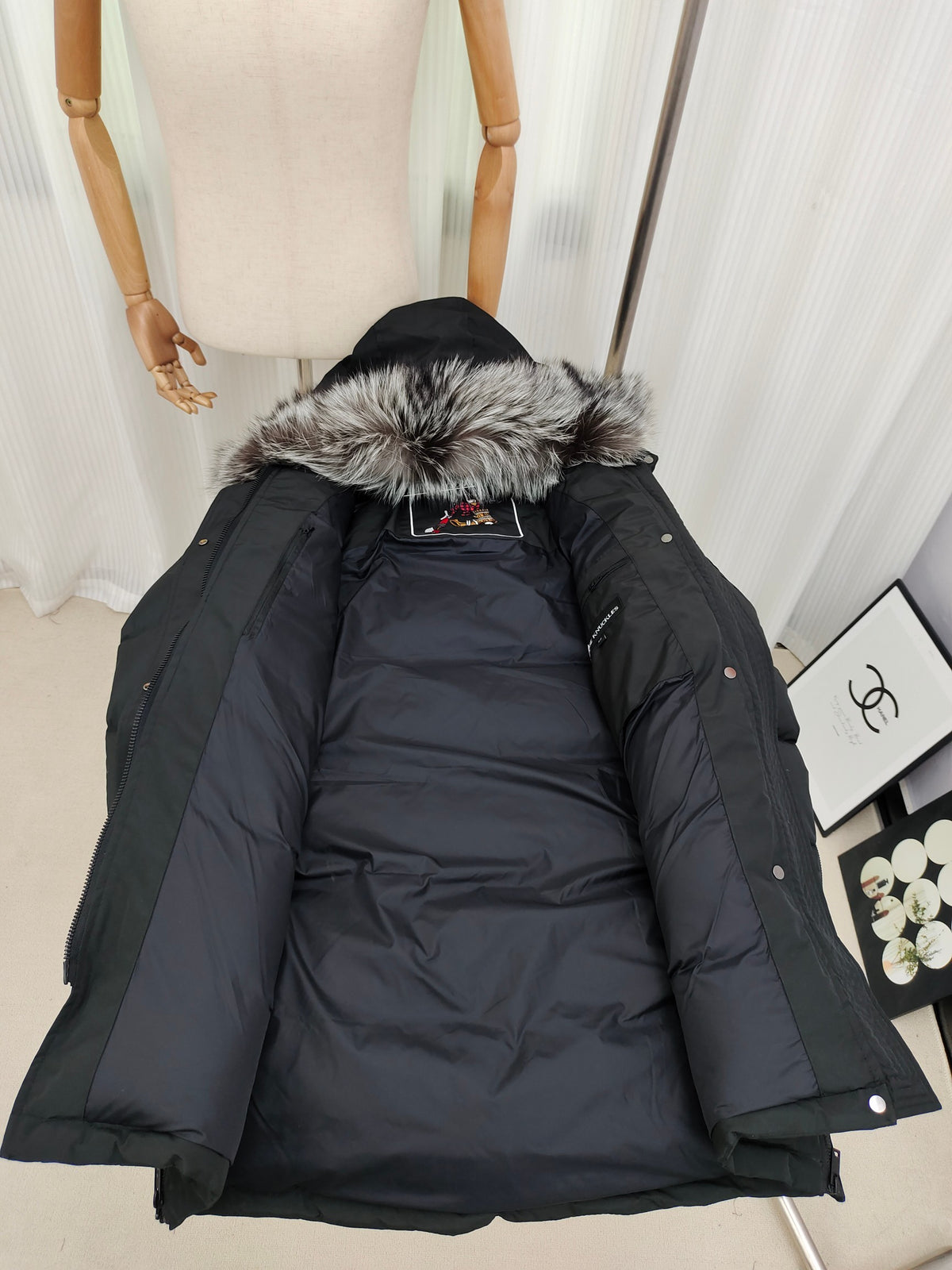 Moose Knuckles Black Long Parka with Fur Hood