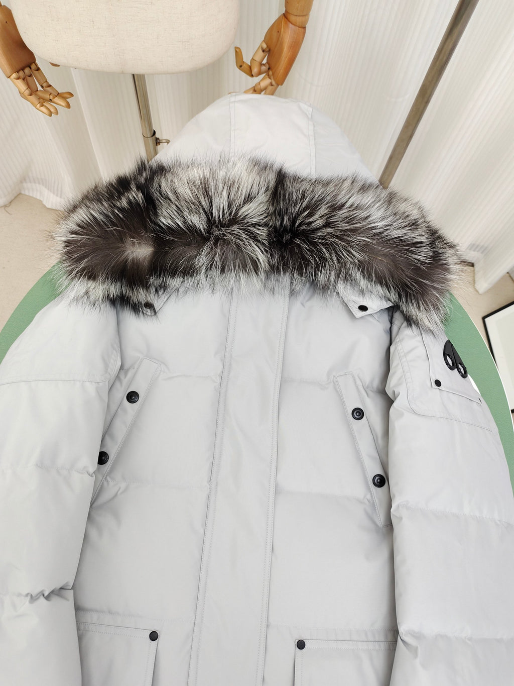 Moose Knuckles White Long Parka with Fur Hood