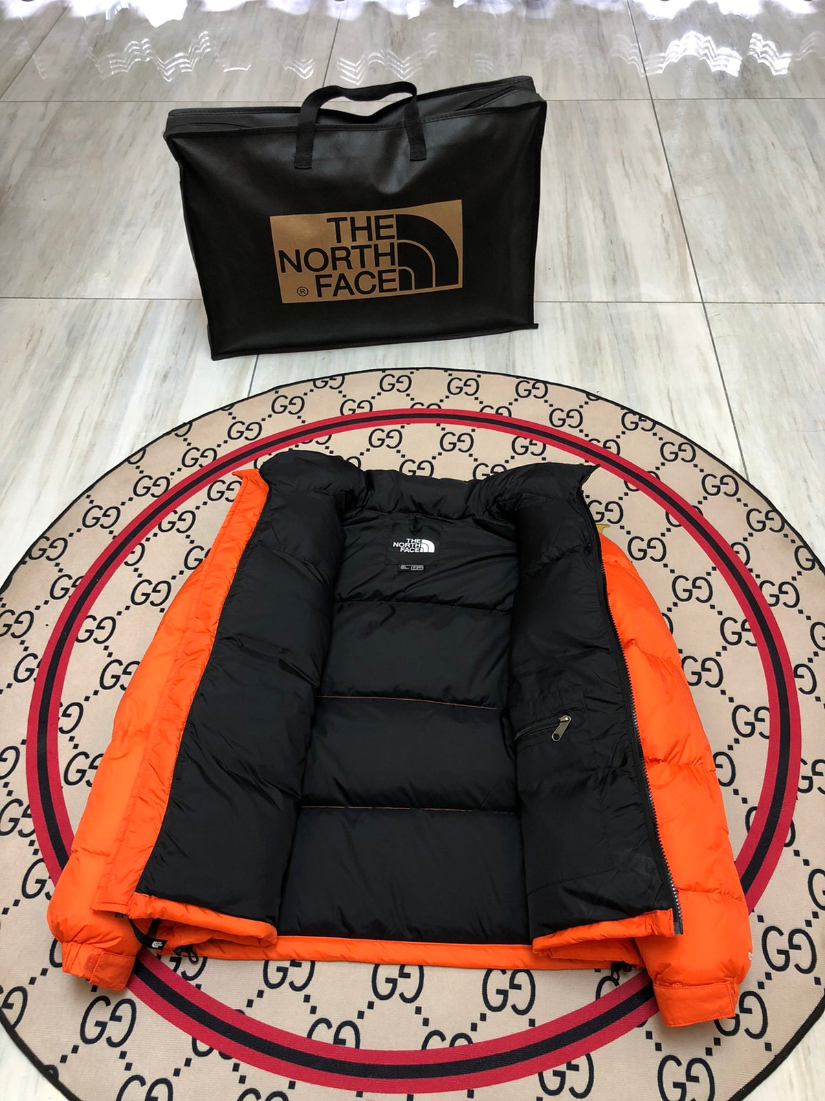 The North Face Nuptse 700 Down Jacket Flame Orange Black