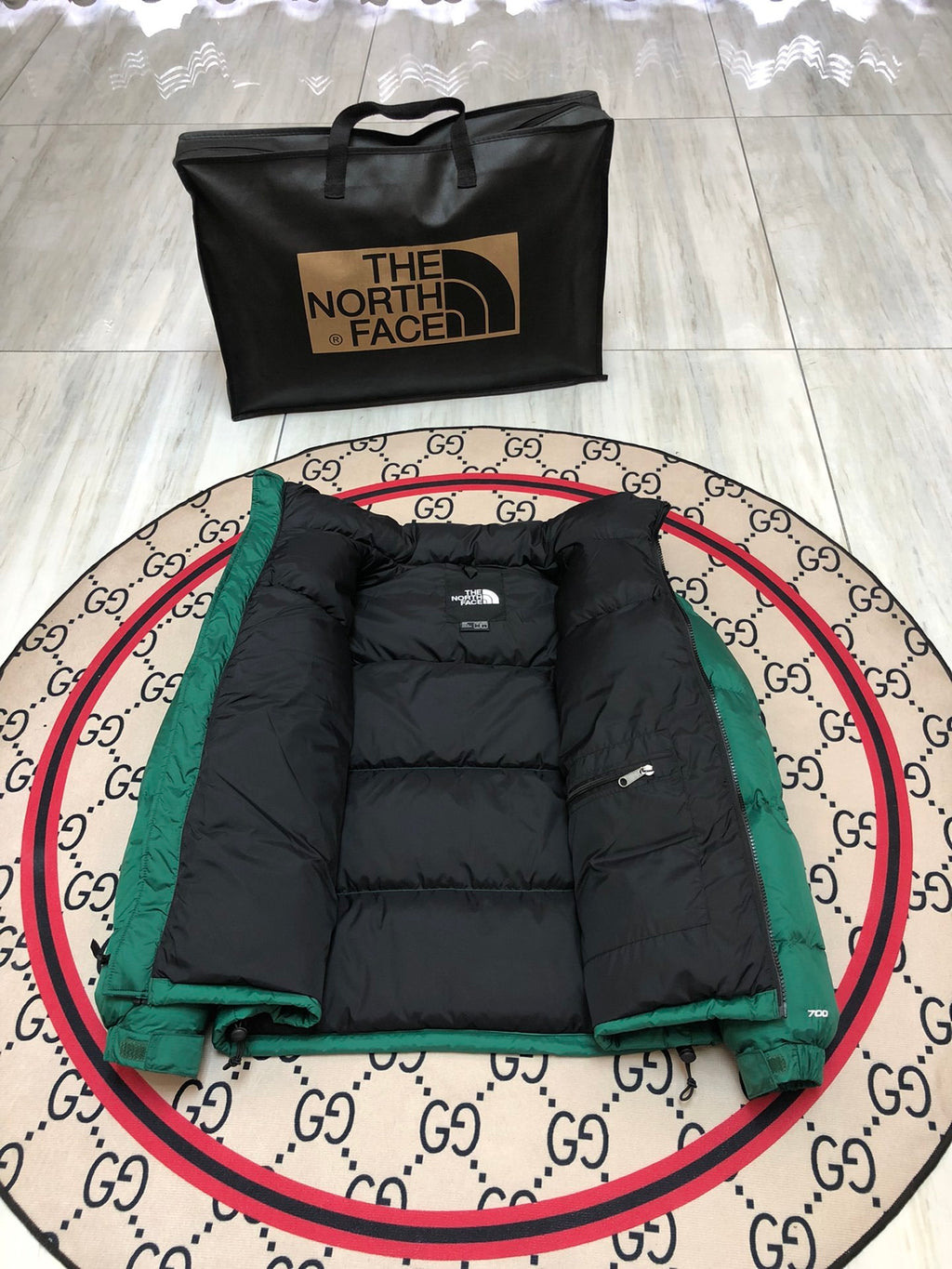 The North Face Nuptse 700 Down Jacket Forest Green Black