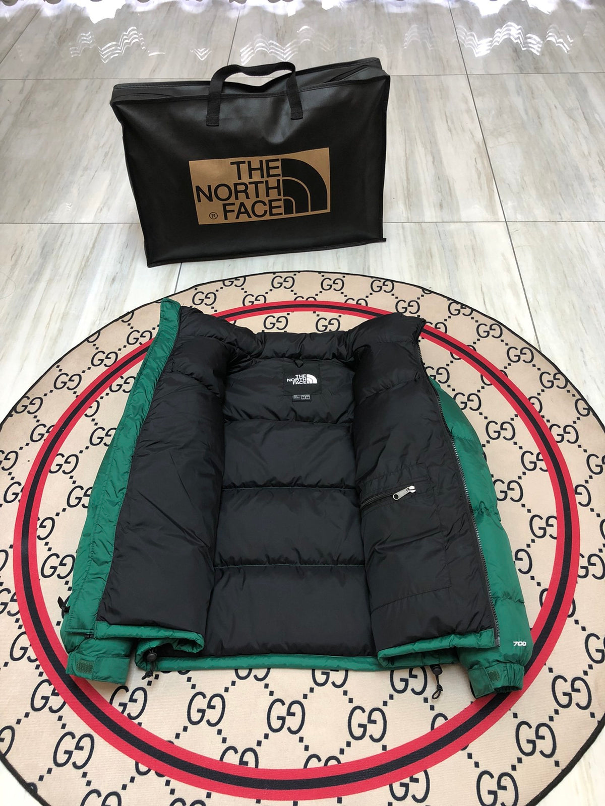 The North Face Nuptse 700 Down Jacket Forest Green Black