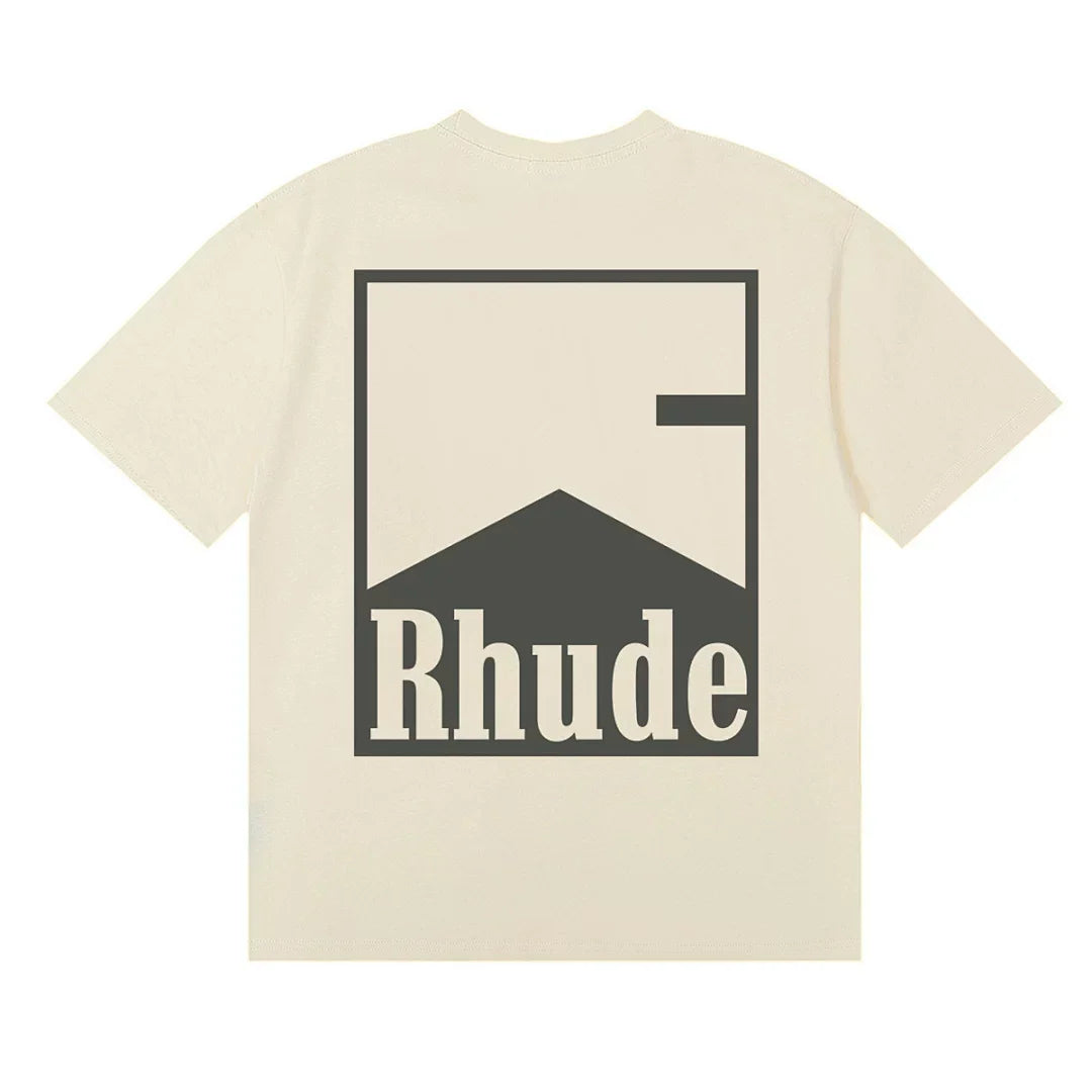 **Rhude** Minimal Vintage Square‑Frame Mountain Print Casual T‑Shirt