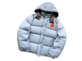 Moncler Ice Blue Contrast-Logo Hooded Puffer Jacket