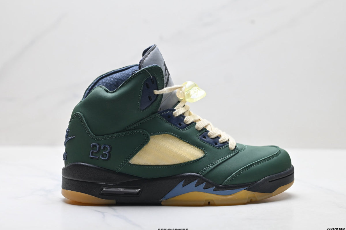 Air Jordan 5 Retro Green Gold Navy Sneakers