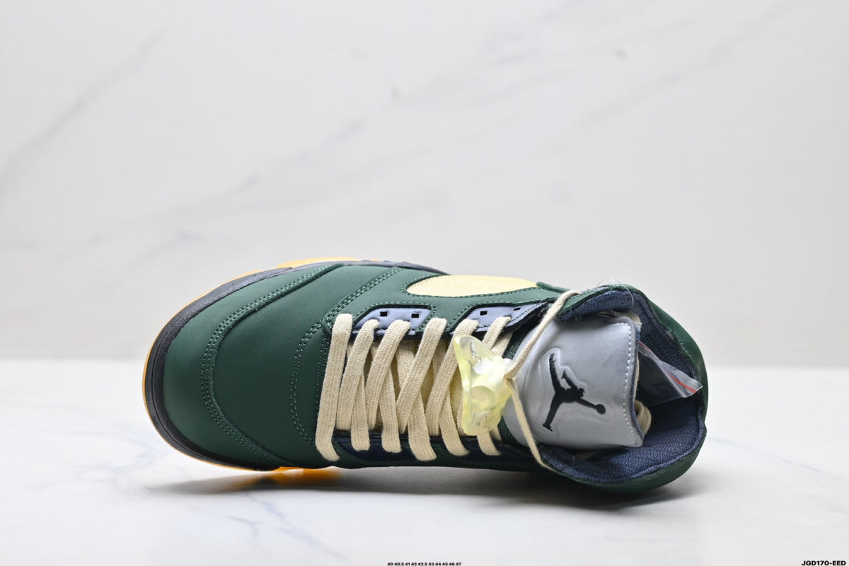 Air Jordan 5 Retro Green Gold Navy Sneakers